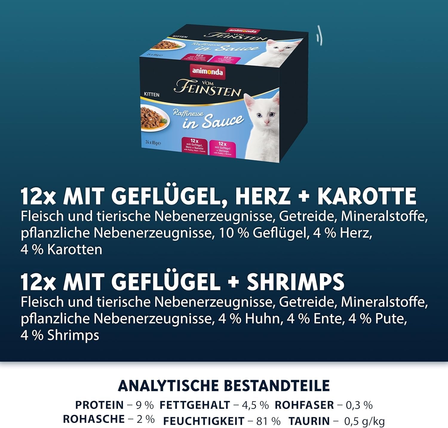 animonda vom Feinsten Premium Kitten Cibo umido per gatti, Aromi raffinati in salsa, 24 bustine (24 x 85g), Cibo umido di alta qualità per gatti, senza zucchero, Miscela mista
