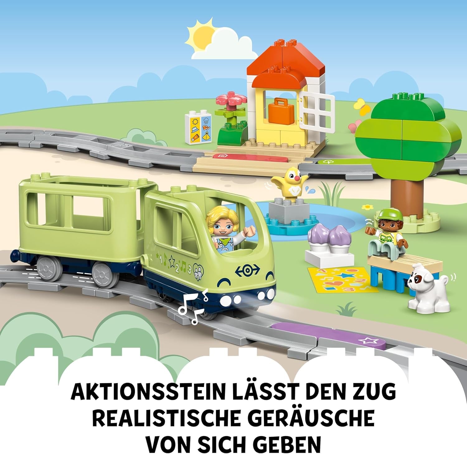 LEGO DUPLO Town Treno Avventura Interattivo, Playset con luci e suoni per il gioco di ruolo, Consente ai bambini di 2 anni di costruire binari, Giocattolo educativo prescolare 10427 Set da costruzione Besuche den LEGO-Store