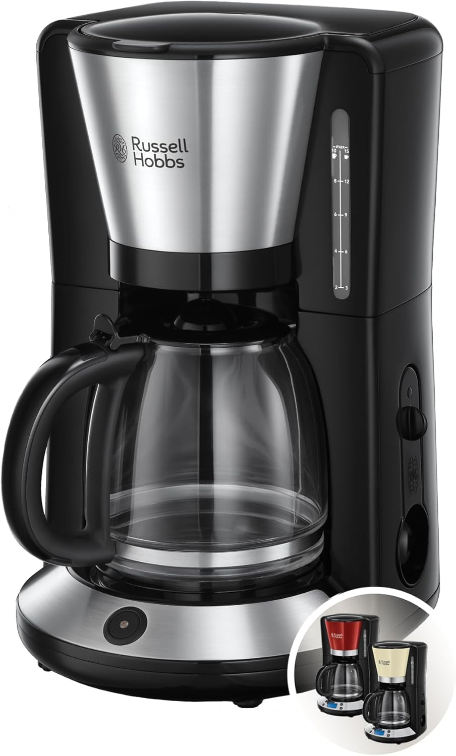 Caffettiera Russell Hobbs [Timer digitale, soffione doccia per estrazione e aroma ottimali] Colors+ Creme (da 1 a 10 tazze, caraffa in vetro da 1,25 litri, piastra riscaldante, 1100 W) Caffettiera con filtro 24033-56