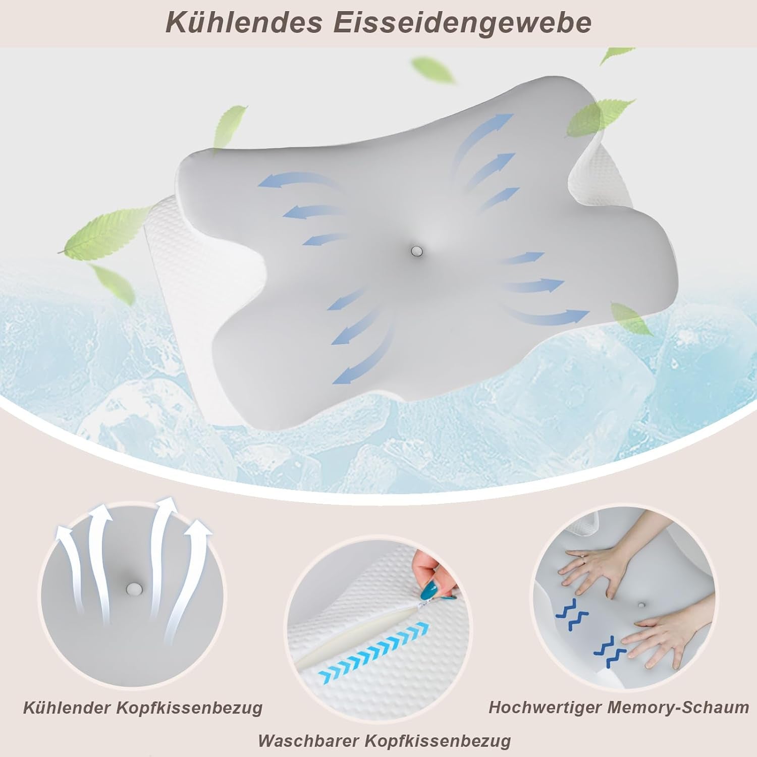 Cuscino per il collo Cuscino ortopedico per la testa Cuscino in memory foam Cuscino per impatti laterali - Design ergonomico Forma cava Per impatti laterali, posteriori e addominali Cuscini ortopedici cervicali grigio chiaro Naty Shop