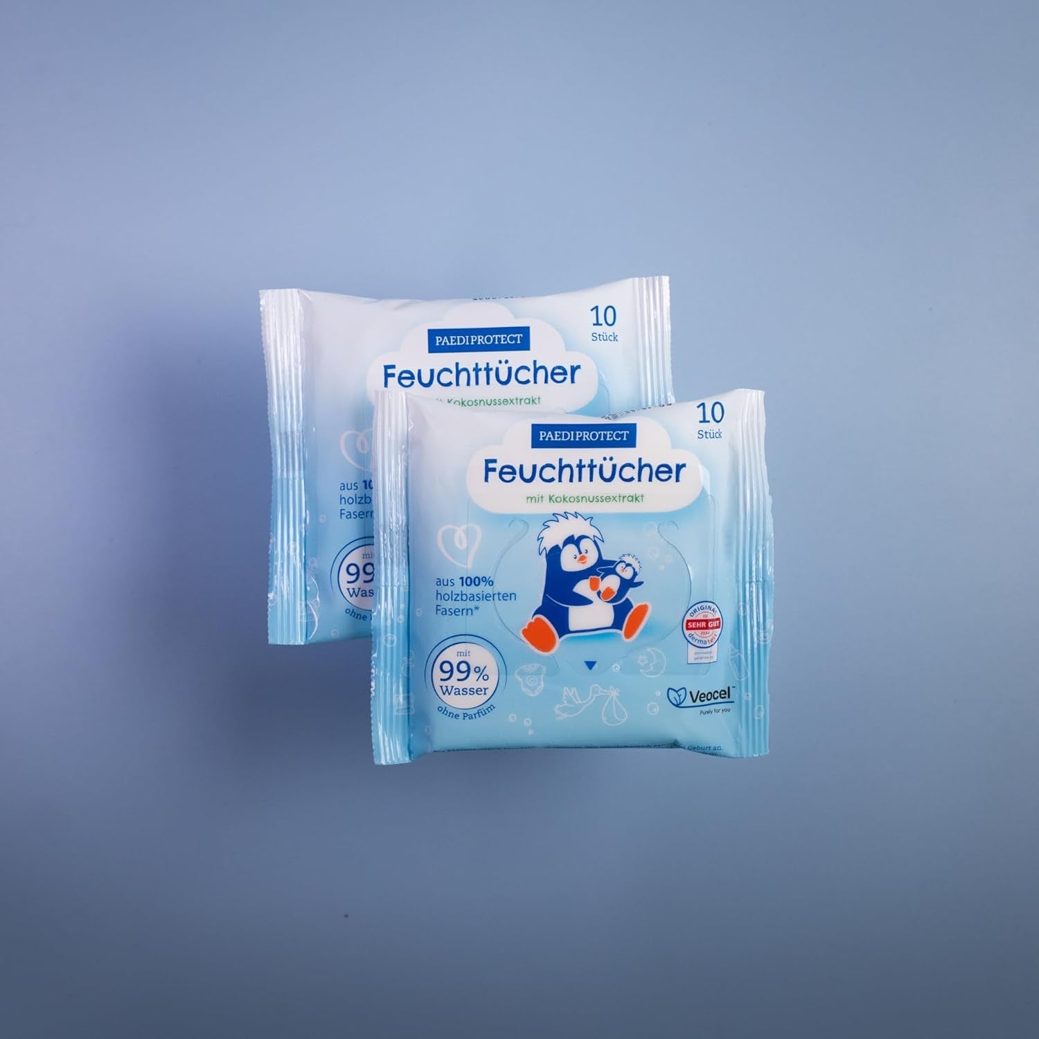 Salviette umide PAEDIPROTECT 1 x 10 pezzi, salviette umide per bambini sensibili con acqua al 99% d'acqua, senza profumo, per pelle delicata di neonati e bambini, con estratto di cocco, senza microplastiche, vegane (confezione da 5)
