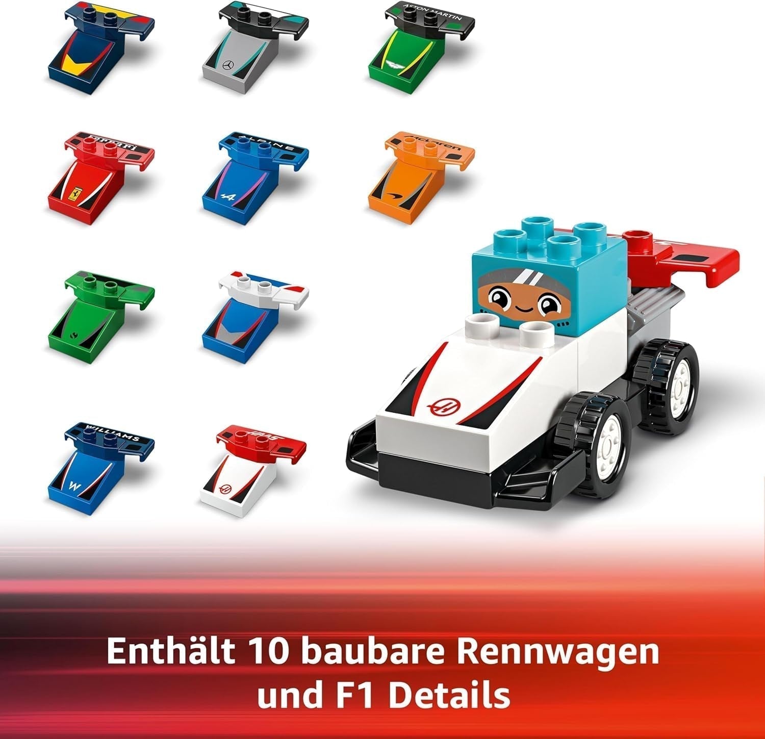 Auto da corsa del team F1 LEGO DUPLO Town con piloti, giocattolo da costruzione per tutta la famiglia, esperienza di gioco fantasiosa, regalo di compleanno per bambini, ragazzi e ragazze a partire da 2 anni 10445 Set da costruzione Besuche den LEGO-Store