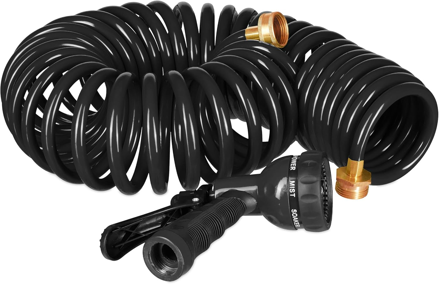 Relaxdays Tubo a Spirale Allungabile Fino a 10 Metri Tubo Flessibile da Giardino con Spruzzatore 7 Tipi di Getto Nero
