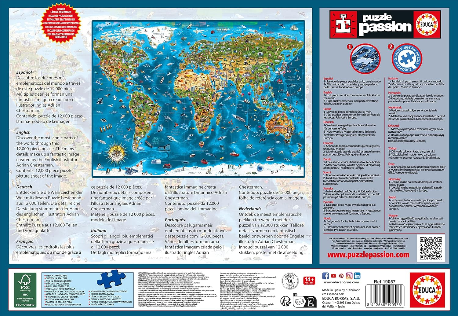Educa - Meraviglia del mondo, puzzle 12000 pezzi adulti e bambini dai 14 anni, mappa del mondo (19057) Puzzle Naty Shop
