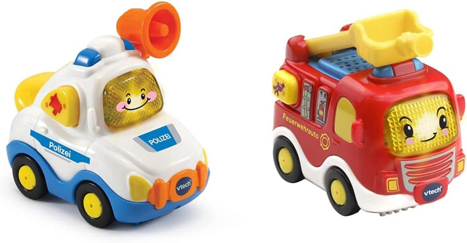 Vtech TUT TUT Baby Flitzer - Polizia - Per 1-5 anni & TUT TUT Baby Flitzer - Autopompa antincendio - Macchinina con musica, pulsante luminoso, frasi e suoni interessanti - Per 1-5 anni Bebe Toys Naty Shop Pacchetto autopompa Baby Flitzer