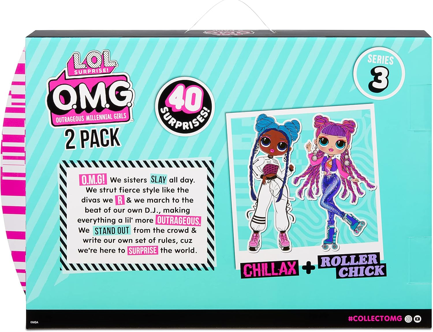 LOL Surprise OMG Fashion Doll 2er-Pack ROLLER CHICK & CHILLAX - Puppen esclusivo con 40 Überraschungen inkl. Abiti e accessori - Set di giochi di confezione 2 in 1 - Serie 3 - Für Kinder ab 4 Jahren