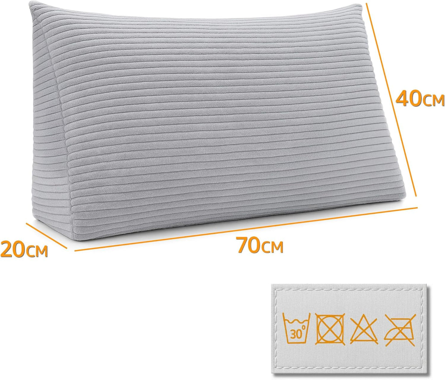 Cuscino in piuma, cuscino schienale, cuscino in velluto, larghezza 70 cm - cuscino lettura per letto, divano e divano, cuscino divano grande, cuscino da parete, cuscino divano, cuscino lettura, cuscino supporto schiena, grigio chiaro
