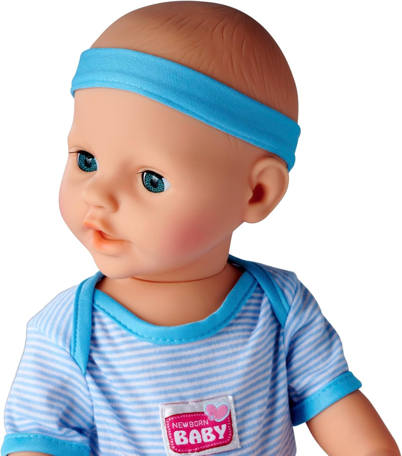 Simba 105030044 - Bambola neonato - Ragazzo, bambola interamente in vinile con occhi per dormire, funzione per bere e bagnare e accessori, 8 pezzi, 43 cm, bambola, dai 3 anni in su