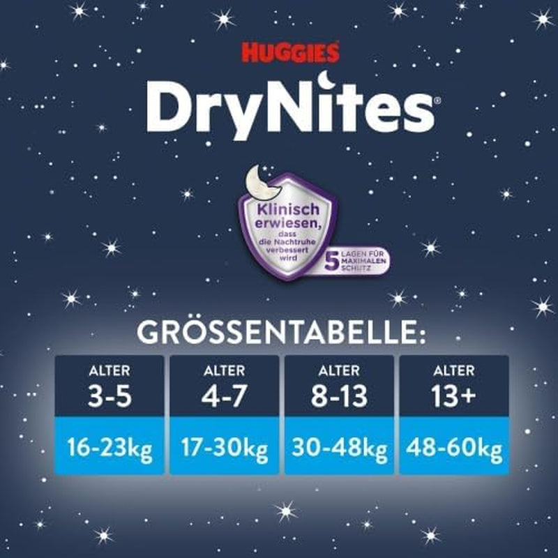 Huggies DryNites Pannolini notturni super assorbenti per ragazze 4-7 anni, 4 x 16 pannolini (64 pezzi), confezione mensile
