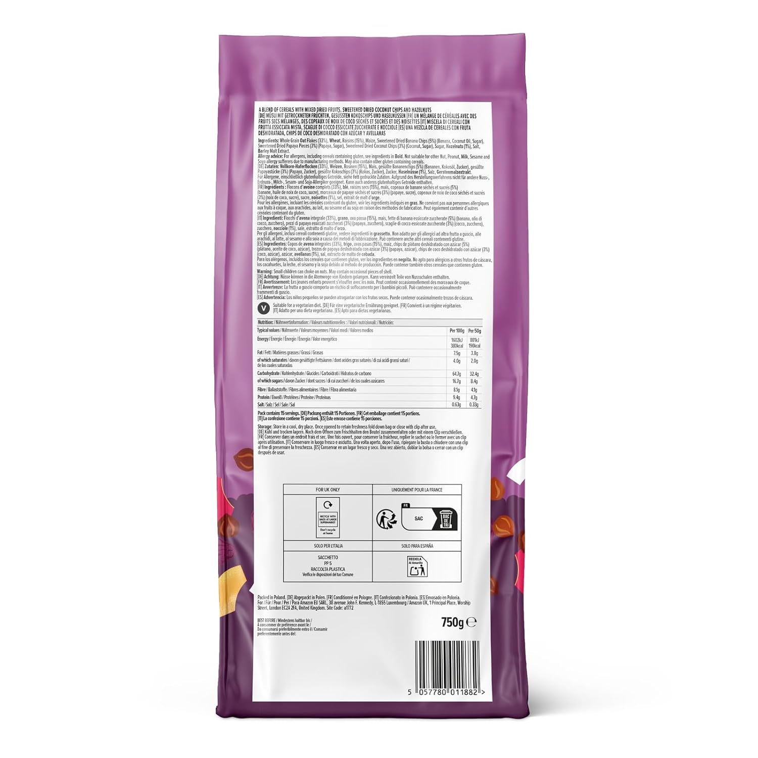 Muesli con frutta e noci dell'Amazzonia, 750 g