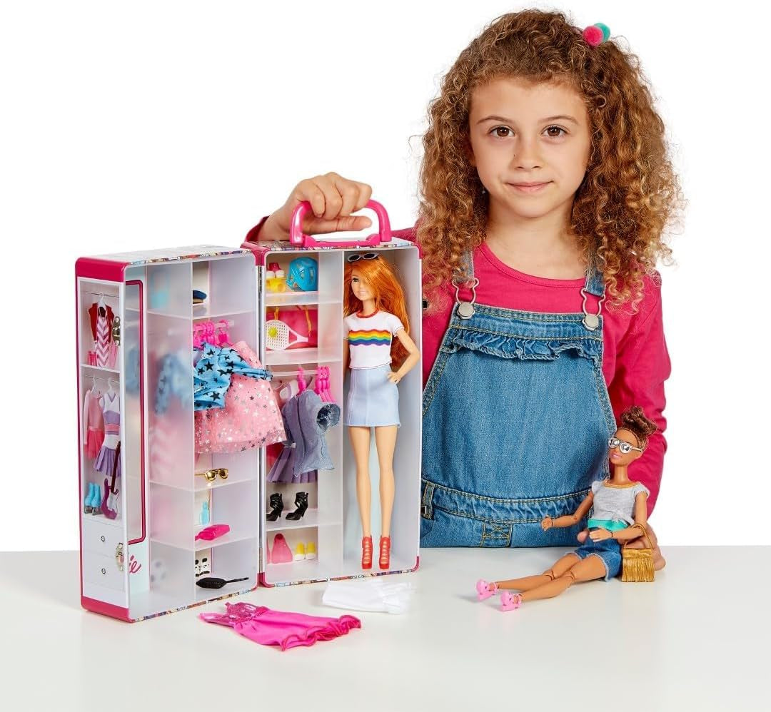 Theo Klein 5801 Guardaroba Barbie con aste appendiabiti e scomparti, giocattolo dai 3 anni in su, accessori inclusi, multicolore