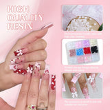 Decorazioni per nail art 3D, 1 scatola di ciondoli per nail art, ciondoli per nail art con fiore e cuore in stile misto, decorazioni in resina per nail art, per decorazioni per nail art, accessori artigianali fai da te