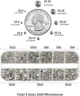 Beadsland 2500 pezzi di vetro per nail art strasssteine ​​​​Kristall Flatback Edelsteine ​​​​Runde, ​​für Handwerk Gemischt 8 Größen SS4 ~ SS30 con picking Pinzette e Stift (Kristall Weiss)