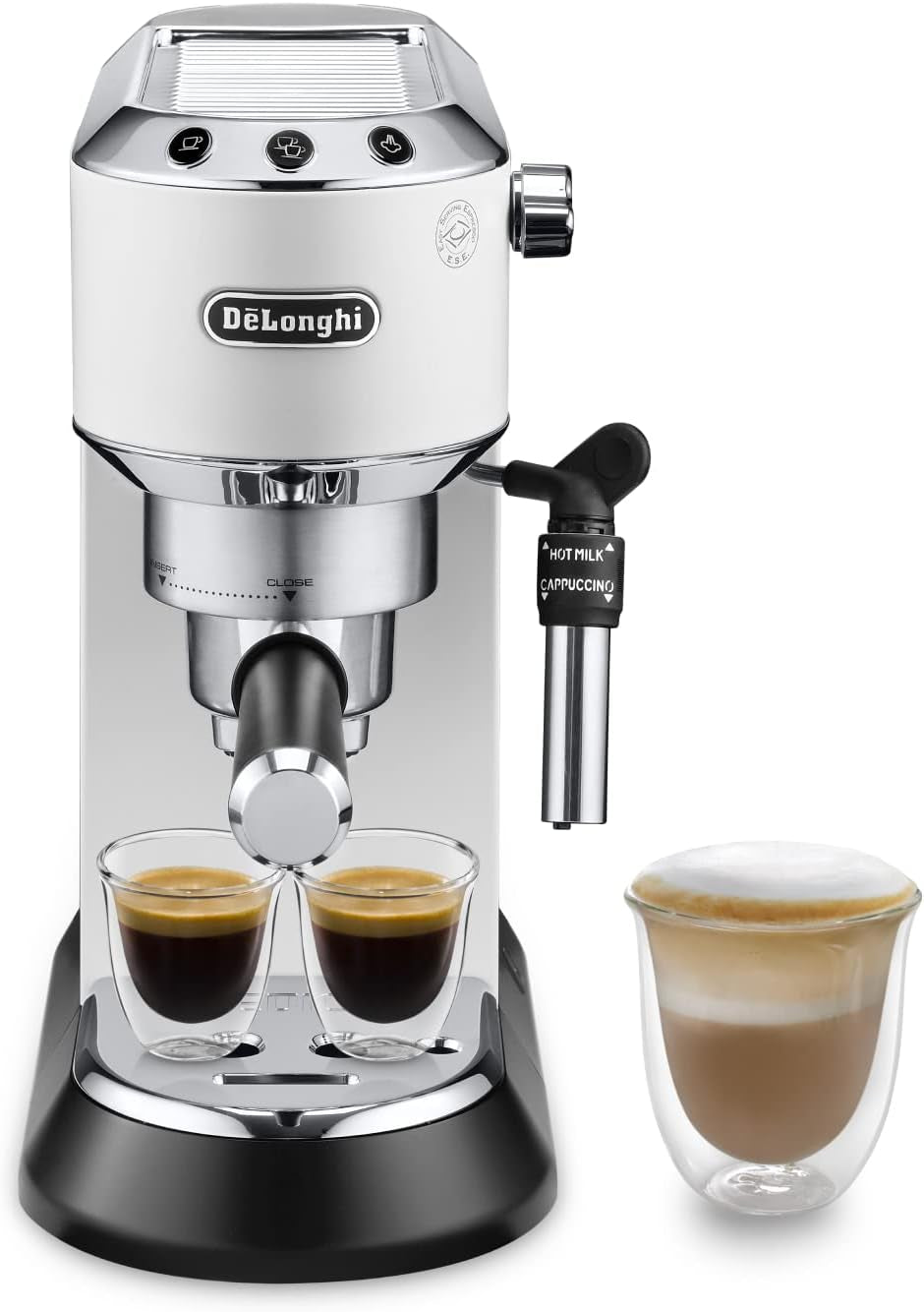 De'Longhi Dedica Style EC 685.B – Macchina per caffè espresso con portafiltro, macchina per caffè espresso con montalatte professionale, larga solo 15 cm, per caffè macinato o capsule ESE, serbatoio acqua 1 l, nera