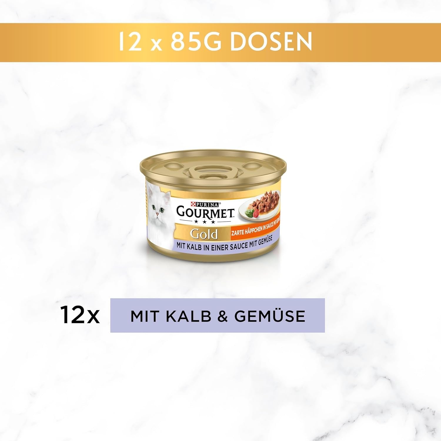 Gourmet Gold Bocconcini Teneri in Salsa Vegetale Cibo Umido per Gatti di Vitello e Verdure Confezione da 12 (12 x 85g)