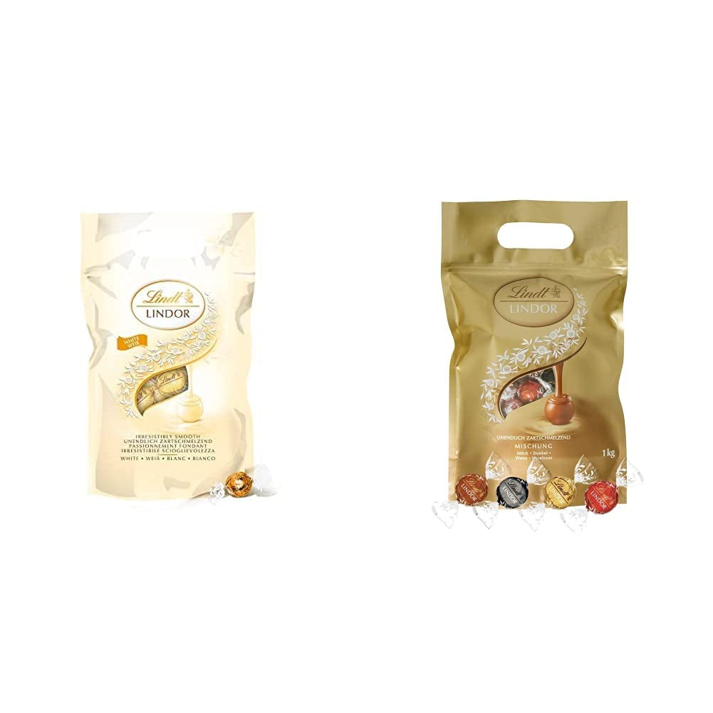 Palline di cioccolato bianco LINDOR, 1 kg e LINDOR | Busta richiudibile da 1 kg | ca. 80 palline di cioccolato al latte con ripieno di menta | Confezione sfusa, regalo pralinato, regalo cioccolato