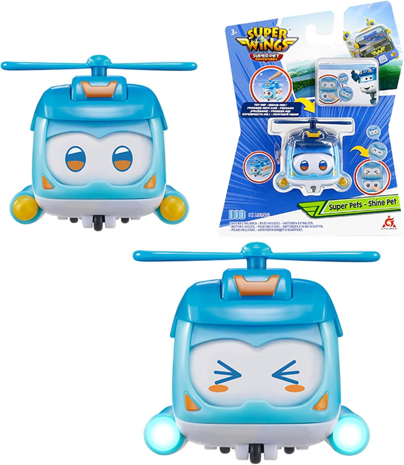 Super Wings Super Pets 4 pezzi Shine, Golden Boy, Jerome, Ellie Espressione facciale commutabile Effetto lampo Giocattolo portatile per 3 4 5 6 7 8 anni Ragazzo Ragazza Action Figure da 2 pollici Naty Shop Shine