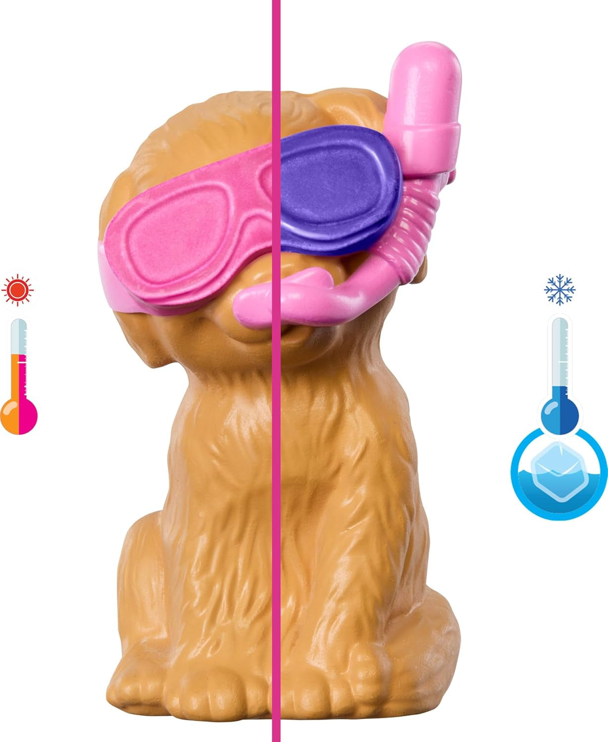 Barbie Puppy Pool Party Playset con bambola alla moda, cuccia e scivolo, piscina a forma di cuore, 2 personaggi di cani, 6 accessori e cambia colore, JBF35
