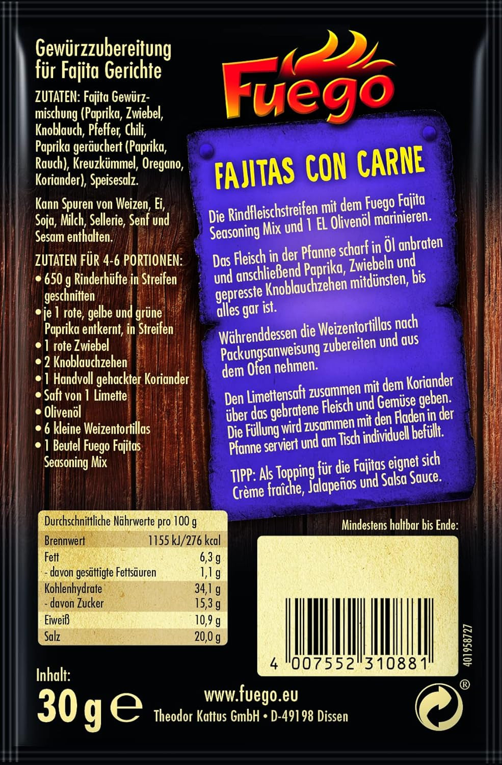 - Miscela di condimenti per fajita | 30 g in busta