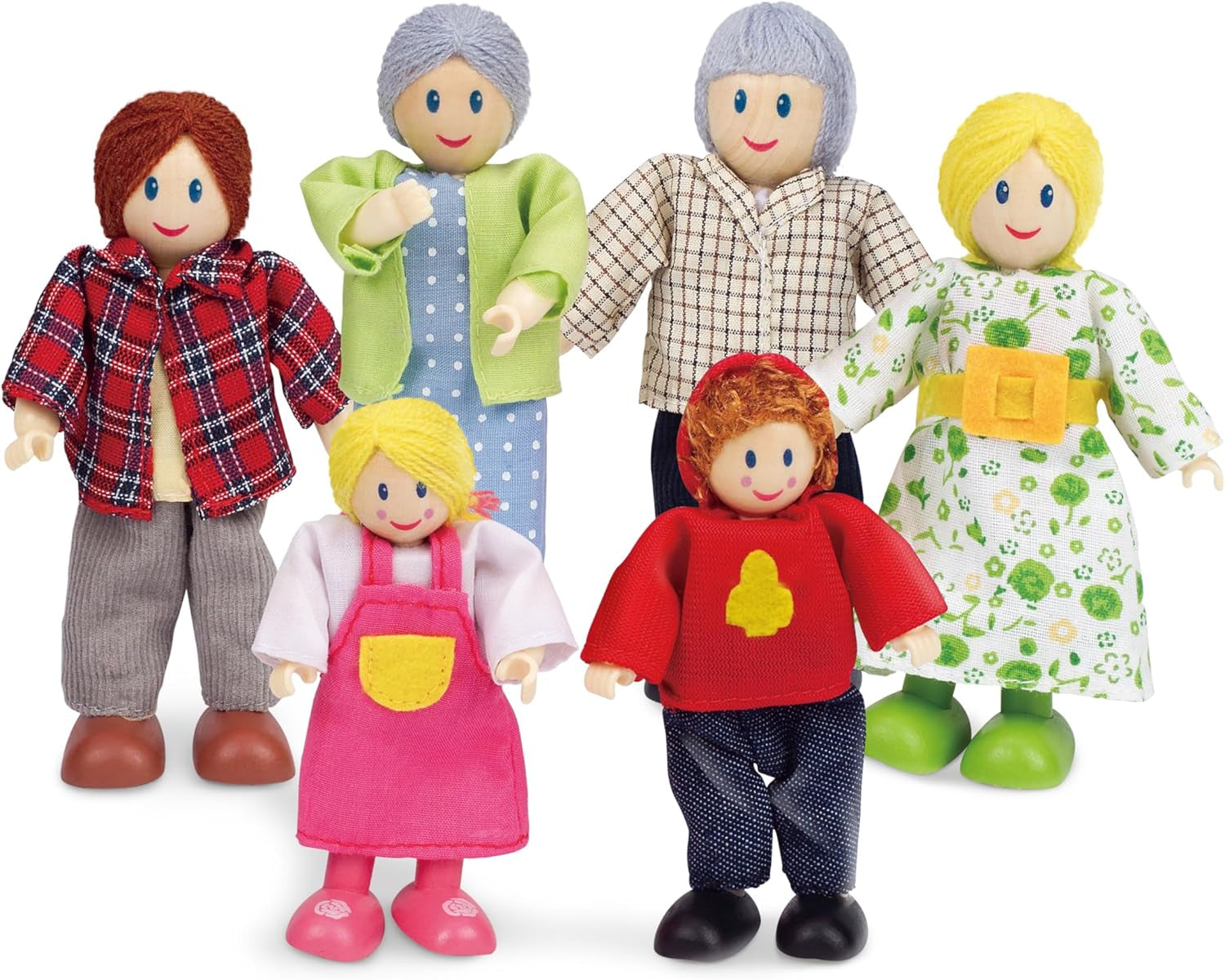 Set casa delle bambole pluripremiato della famiglia di bambole Hape, accessori unici per casa delle bambole in legno, gioco fantasioso, 6 membri della famiglia di bambole, dai 3 anni in su
