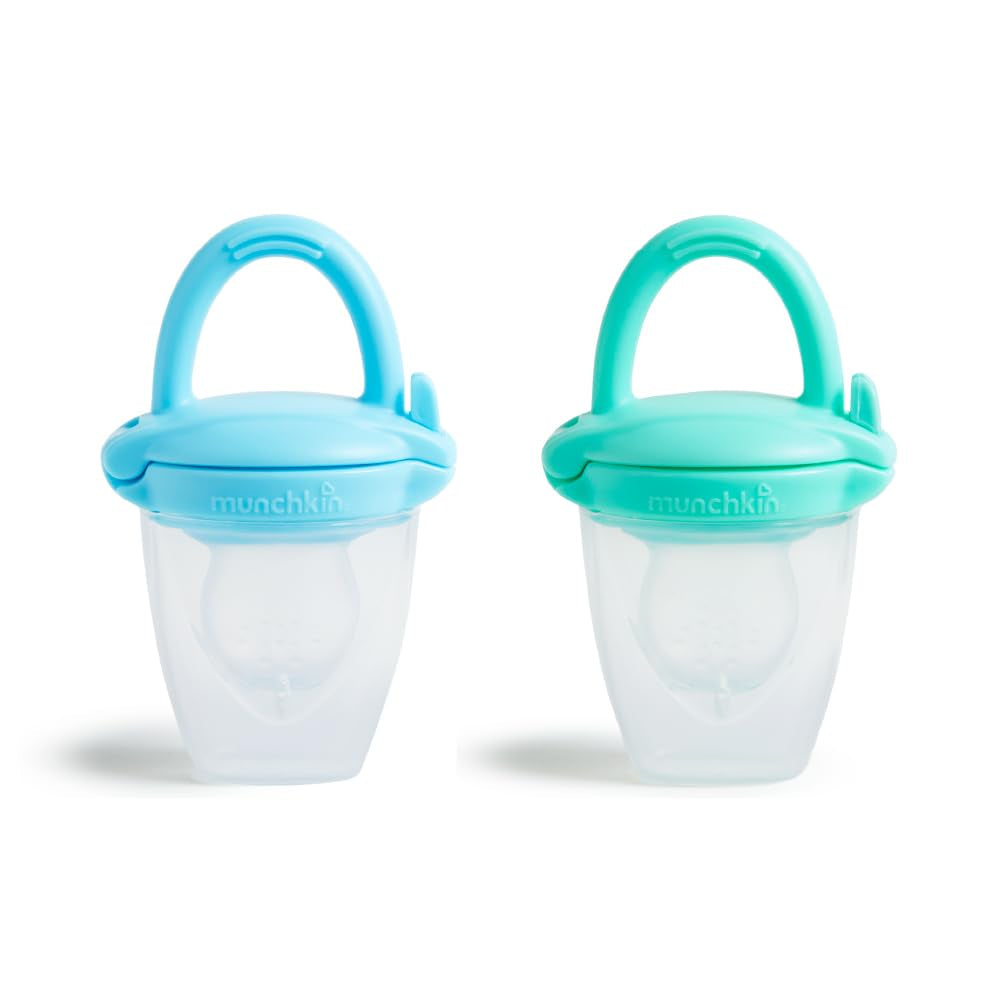 Dispenser di alimenti in silicone per bambini Munchkin | Ideale per i viaggi: sacchetti in silicone per alimenti surgelati | Distributore di cibo autoalimentato | Mangiatoia per lo svezzamento | Senza BPA | Da 4 mesi+ | Confezione da 2 | Blu e verde