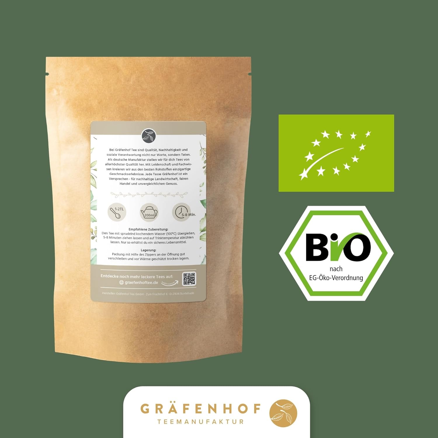 Tè Yerba Mate biologico L'originale tè Mate sfuso da 1 kg Alto contenuto di caffeina Non tostato Essiccato all'aria Testato in laboratorio Foglie di Mate Confezionato in Germania Qualità Premium Gräfenhof