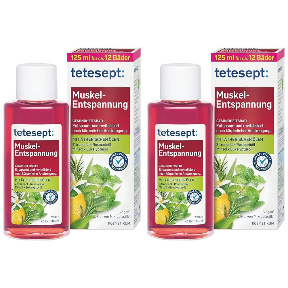 Tetesept Muskel, Additivo per bagno rilassante dopo lo sforzo fisico, 125 ml Doccia e bagno Naty Shop 2 pezzi x 125 ml Bagno rilassante muscolare