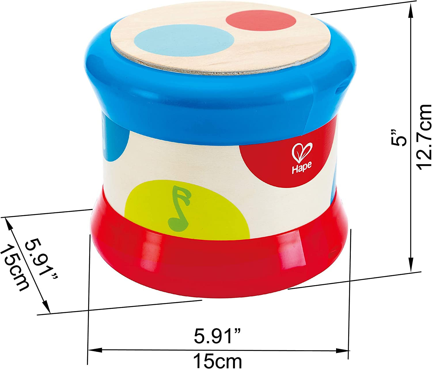 Tamburo per bambini Hape | Giocattolo musicale rotolante per i più piccoli per imparare il ritmo e i diversi suoni, funzionamento a batteria, a partire da 6 mesi Baby Toys Naty Shop