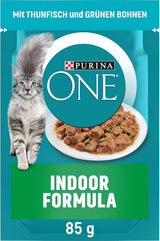 PURINA ONE Indoor Formula Cibo umido per gatti, teneri bocconcini in salsa per gatti fatti in casa con tonno, confezione da 26 (26 x 85 g)