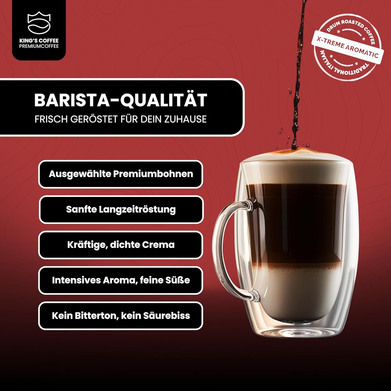 KING'S COFFEE - EXTREME ROAST - Espresso Intenso in grani - bassissima acidità - tostatura in piccoli lotti dall'Italia - caffè in grani per macchine completamente automatiche e macchine portafiltro - 1 kg