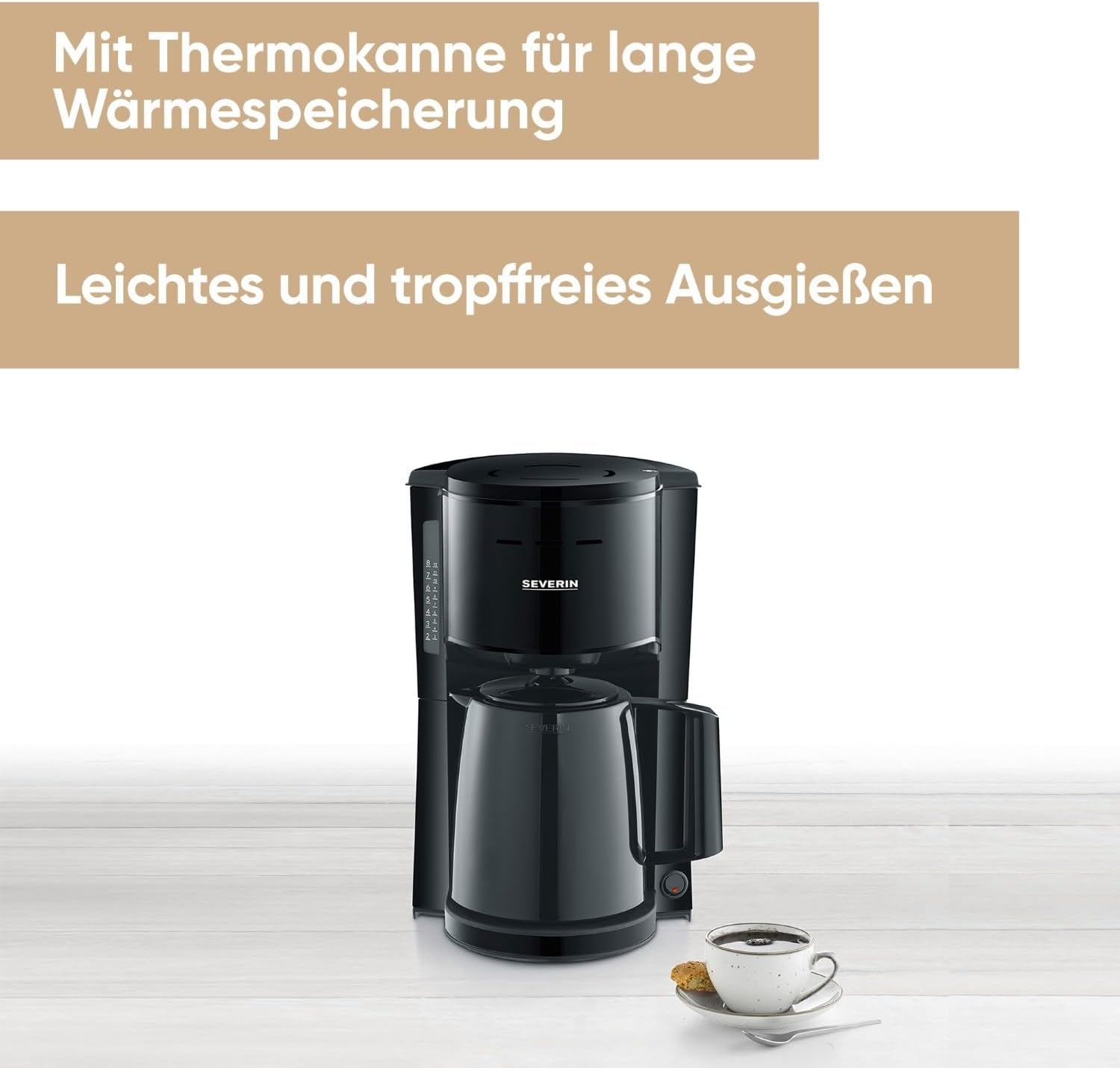 SEVERIN Caffettiera con filtro con caraffa termica, Caffettiera fino a 8 tazze, Attraente macchina con filtro con caraffa termica, Nero, 1 litro, KA 9306