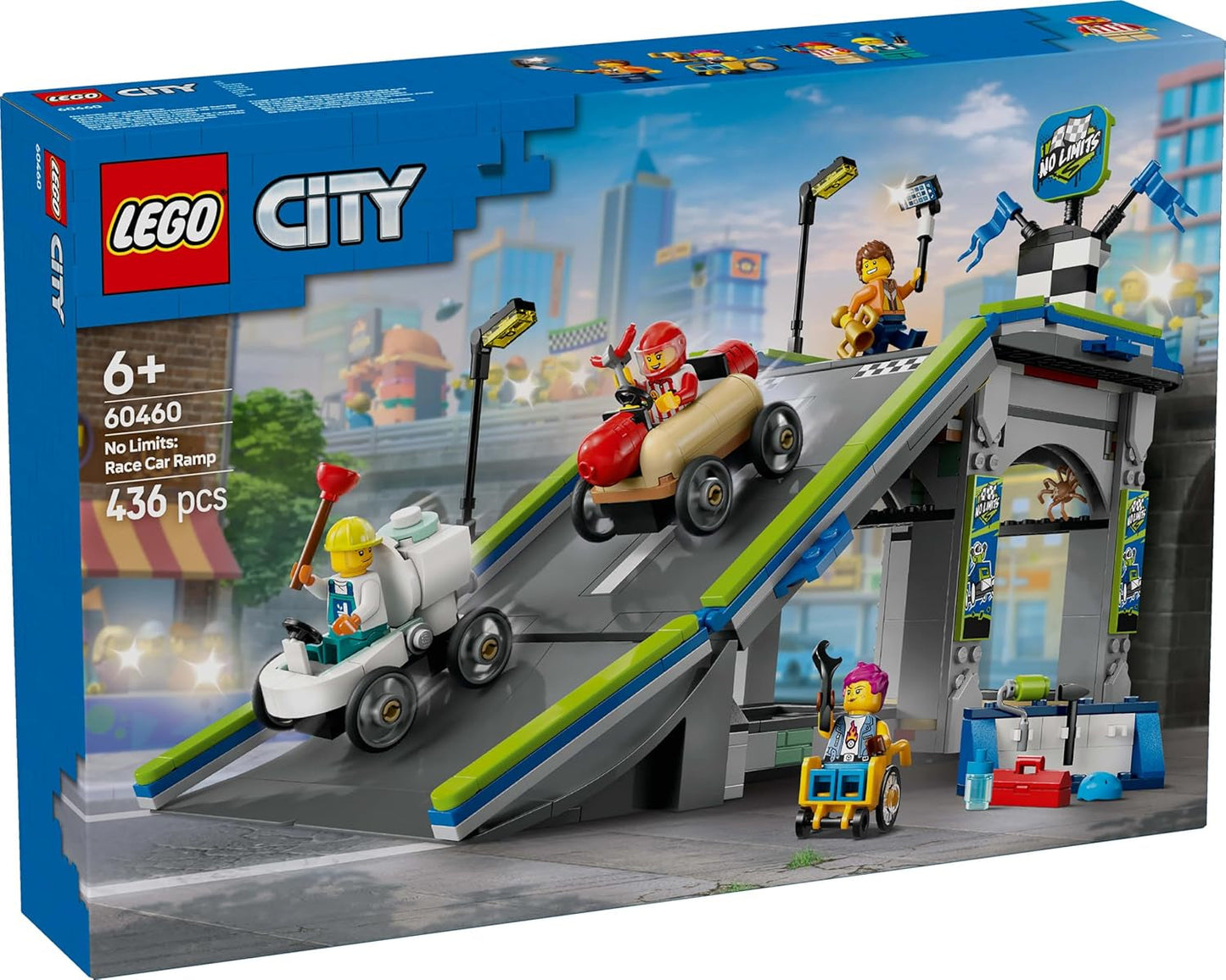 LEGO City No Limits: Soapbox Race With Ramp - Giocattolo da costruzione per ragazzi e ragazze dai 6 anni - Set con 2 scatole di sapone e 4 minifigure di Racer - Idea regalo per bambini 60460 Set di costruzione Besuche den LEGO-Store