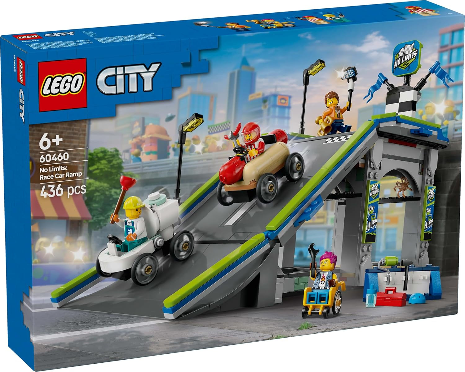 LEGO City No Limits: Soapbox Race With Ramp - Giocattolo da costruzione per ragazzi e ragazze dai 6 anni - Set con 2 scatole di sapone e 4 minifigure di Racer - Idea regalo per bambini 60460 Set di costruzione Besuche den LEGO-Store
