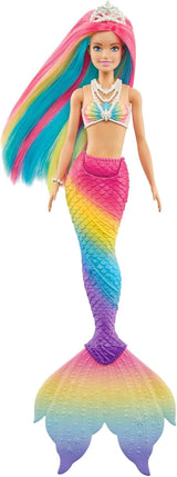 Barbie Dreamtopia Sirena magica arcobaleno, Barbie sirena con capelli arcobaleno, bambola che cambia colore, attivata dall'acqua, giocattolo per bambini dai 3 anni in su, regalo per ragazze, GTF89