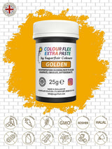 Pasta colorante alimentare Sugarflair Colourflex Extra Paste Golden - Colorante alimentare commestibile per crema al burro, cioccolato, pasta di zucchero, glassa, fondente, miscele per torte, impasti e altro - 25 g