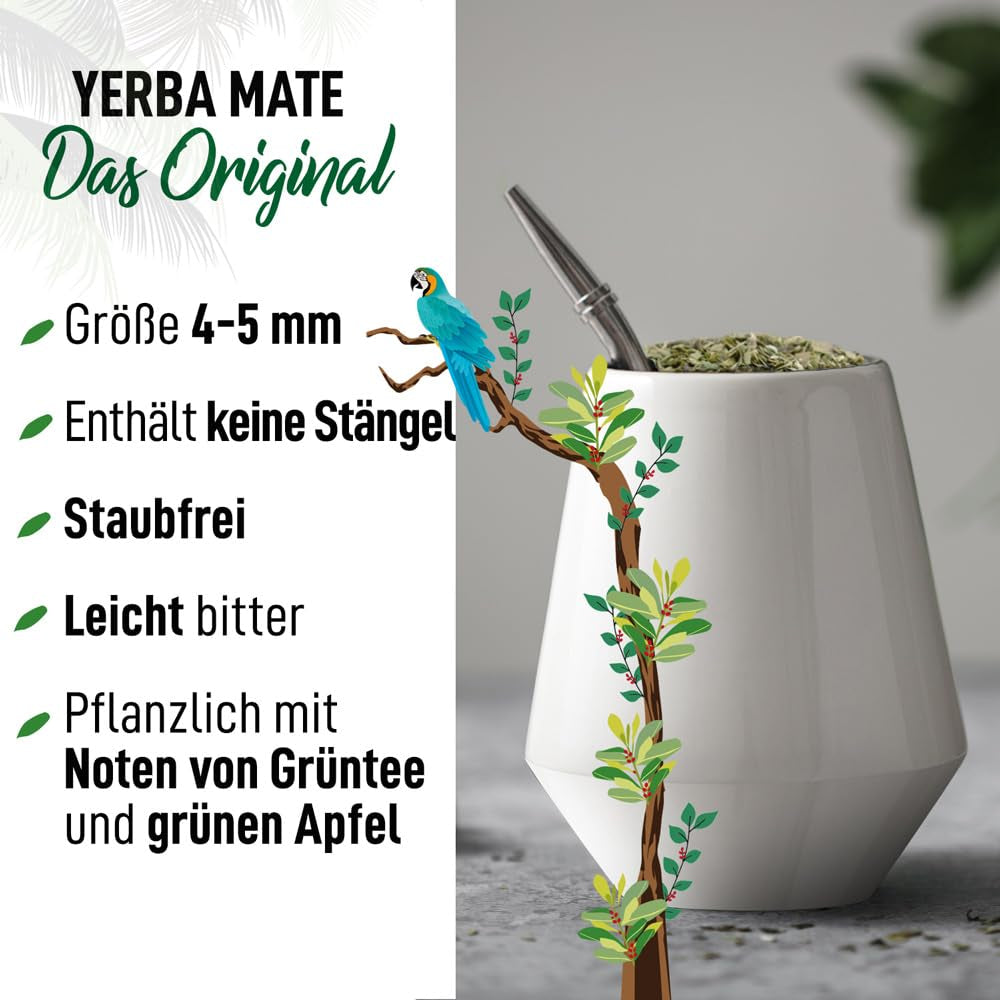 ORIGEENS BIO YERBA MATE TEA 1 KG - L'Originale I Non tostato, foglie, senza gambi, polvere e briciole I Bevanda energizzante e disintossicante