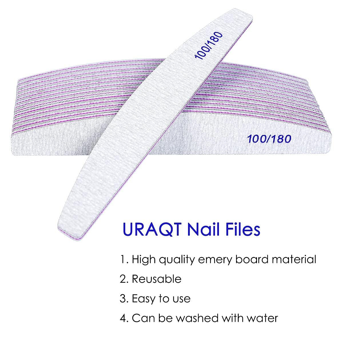 URAQT Professionelle Nagelfeile, 16 Stück, Feile 100/180, Waschbar, Für Nägel, Doppelseitig – Friseursalon, Haustiere (Bianco)
