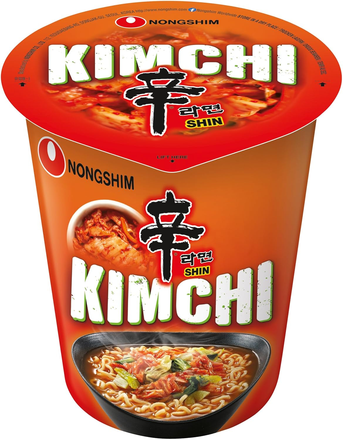 Noodles istantanei Nong Shim Kimchi Ramyun - Zuppa di ramen coreana in tazza - preparazione rapida - 1 confezione da 75g