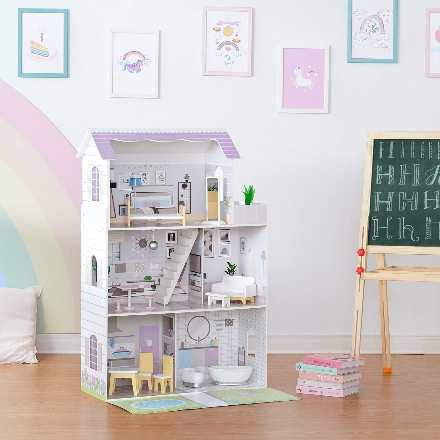 Teamson Kids Olivias Little World Casa delle Bambole Gigante con 16 Accessori per Bambole, Casa delle Bambole in Legno con Mobili, 3 Piani, Casa delle Bambole per Bambole da 12 Pollici/30 cm, Età 3 Anni+ Naty Shop Case delle Bambole
