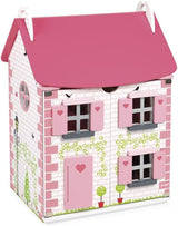 Janod - Casa delle bambole in legno Mademoiselle, 3 piani e 11 accessori, giocattolo replica, sviluppa l'immaginazione, dai 3 anni in su, J06581, Pink Naty Shop Dollhouses