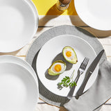 Set di stoviglie Winter Frost per 4, 12 pezzi, stoviglie in vetro Vitrelle™ ultraresistente di alta qualità, lavabili in lavastoviglie, adatte al microonde e al microonde, design invernale festivo