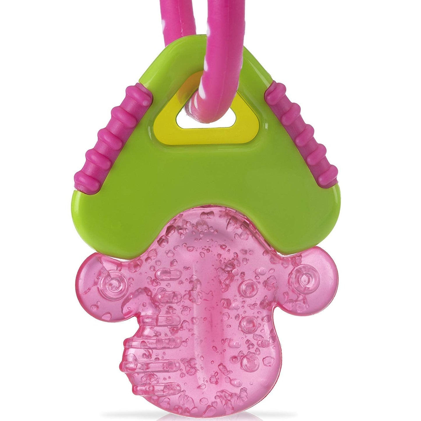 L'anello da dentizione per neonati Nuby favorisce la vista e le capacità motorie; il giocattolo afferrante in gel di ghiaccio raggiunge anche i molari; da 4+ mesi
