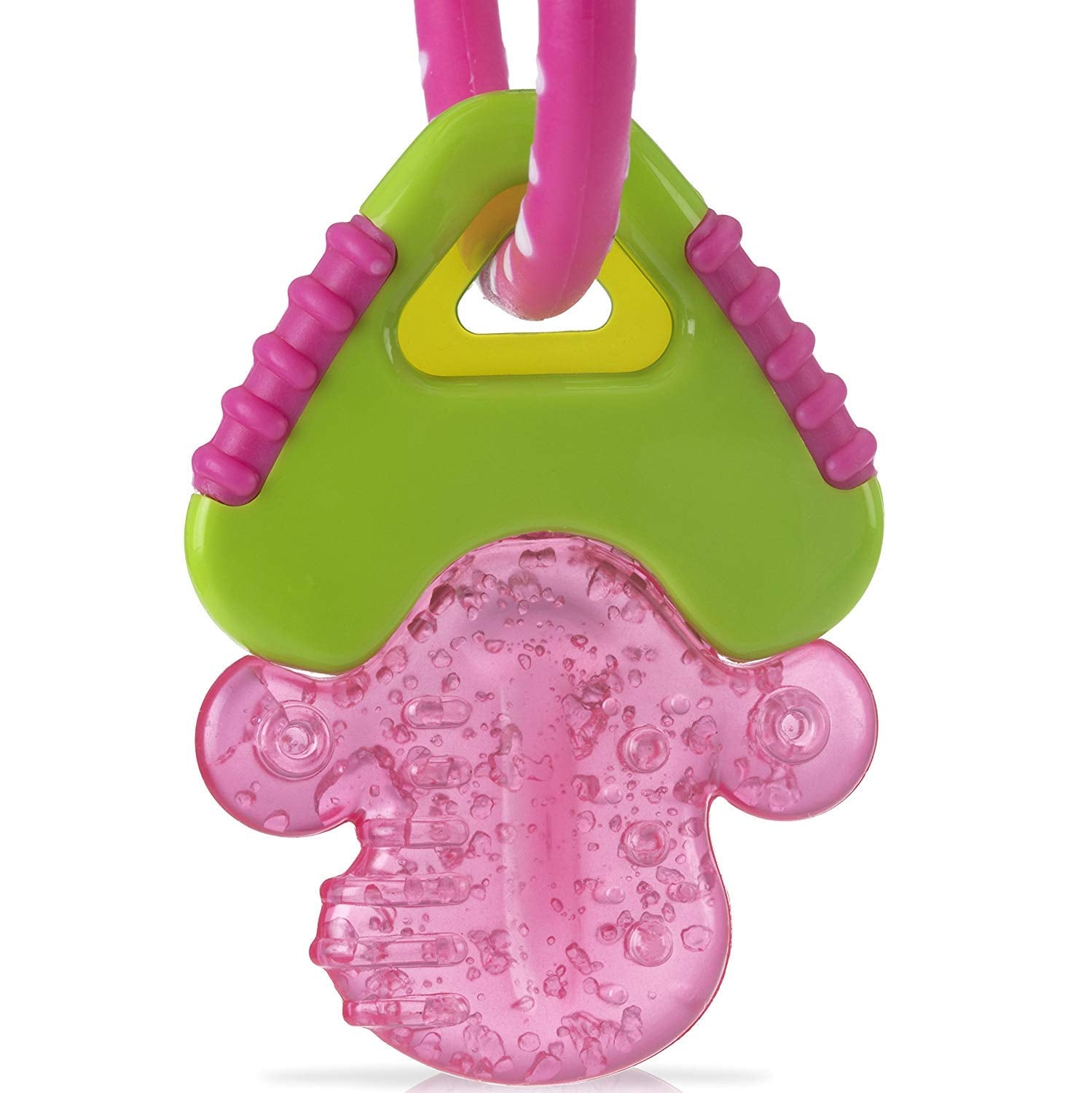 L'anello da dentizione per neonati Nuby favorisce la vista e le capacità motorie; il giocattolo afferrante in gel di ghiaccio raggiunge anche i molari; da 4+ mesi