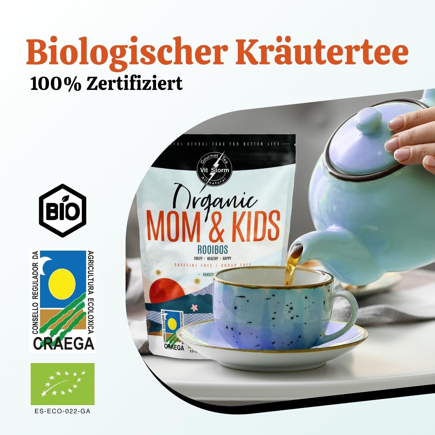 VITSTORM® BIO TEE Mom & Kids - Tisane per donne e allattamento - Rooibos, mela, finocchio, melissa, alchemilla, fragola - Tisane rilassanti - Fruttato e delizioso - Senza caffeina - Tisana 100 g
