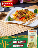 DIAMOND Mie Noodles, tagliatelle di grano senza uova, facili e veloci da preparare, vegetariane - 8 x 250 g