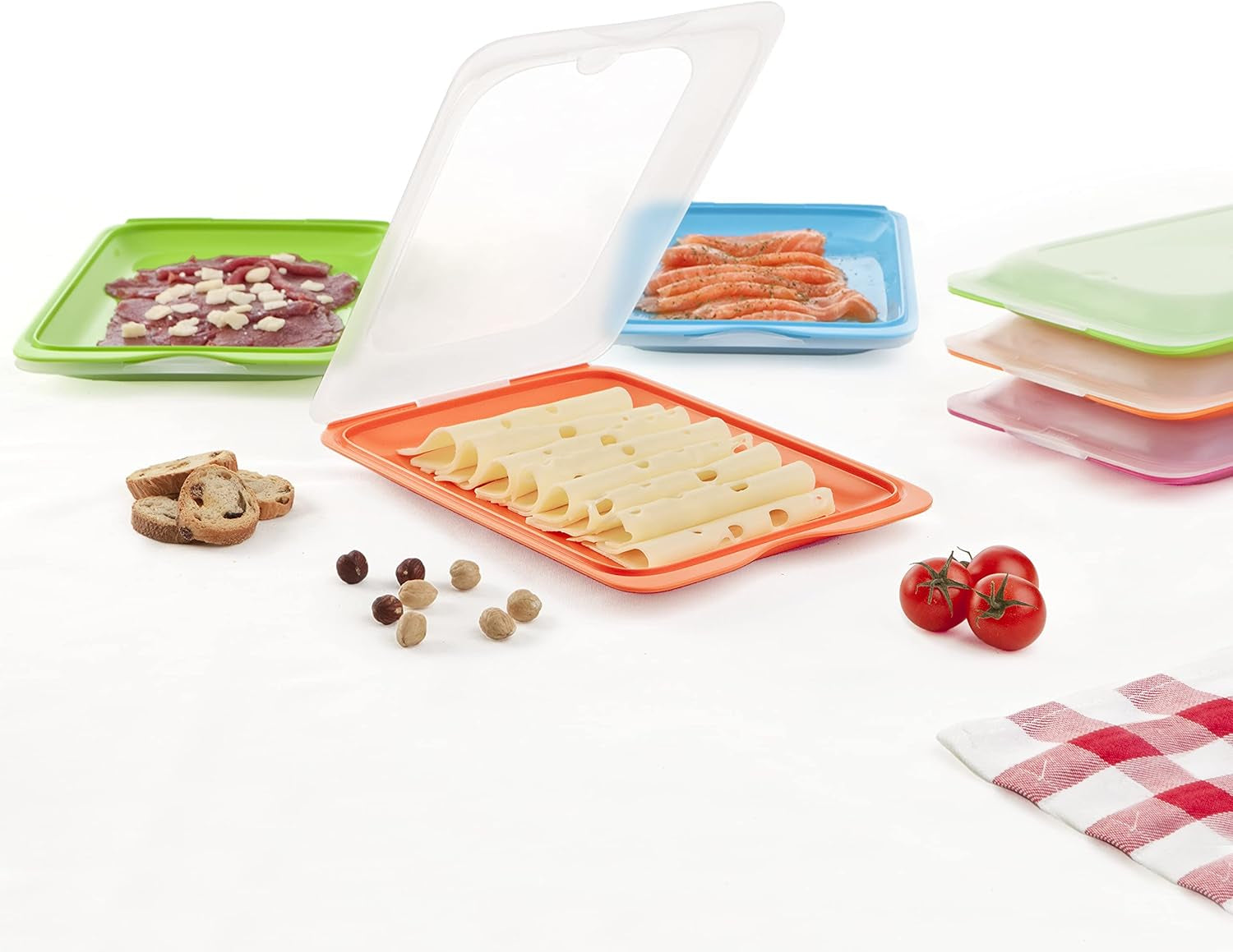 TATAY Fresh Slicer Box Set da 4, senza BPA, riutilizzabile, impilabile, lavabile in lavastoviglie e MWO, colori casuali. Misura 17 cm x 3,2 cm x 25,2 cm Scatole per la conservazione degli alimenti Naty Shop