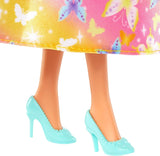 Bambola Barbie Reale con capelli fantasia, ciocche colorate, accessori colorati, top giallo sfumato e gonna a farfalla, HRR09 Bambole Naty Shop