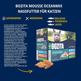 Bozita Mousse Ocean Mix - 12 x 85g cibo umido per gatti con tonno, salmone o merluzzo giallo - senza cereali, senza zucchero e coloranti artificiali - con postbiotici per una flora intestinale sana