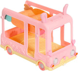 BABY nato 904763 Baby Surprise Bus - mini autobus giocattolo rosa con 2 bambole esclusive, passeggino triplo, altalena, giostra, scivolo e altalena tripla.