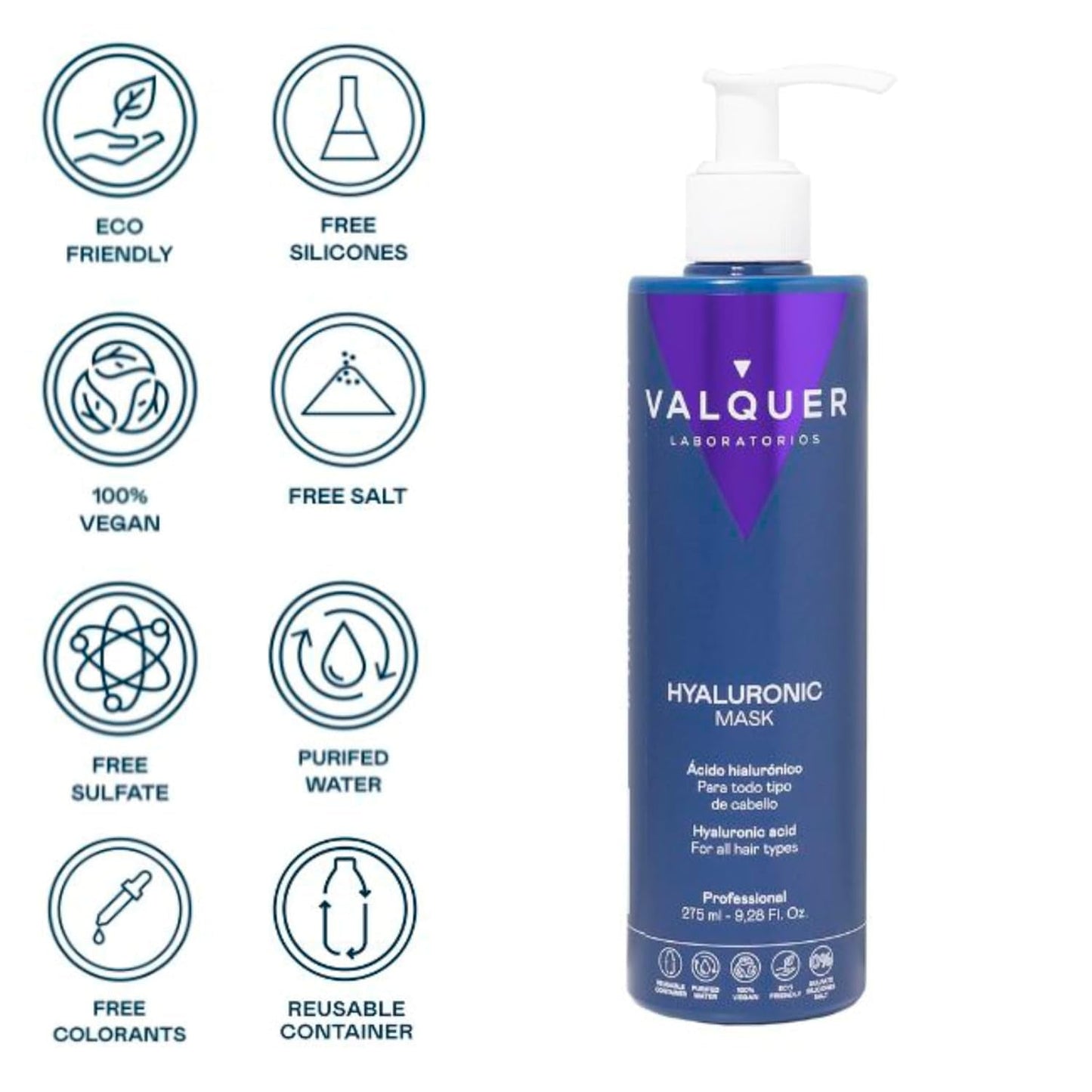 Valquer Hyaluronic Hair Treatment - Maschera idratante per capelli al profumo di lavanda - Senza solfati e siliconi - Maschera per capelli 975 ml Naty Shop